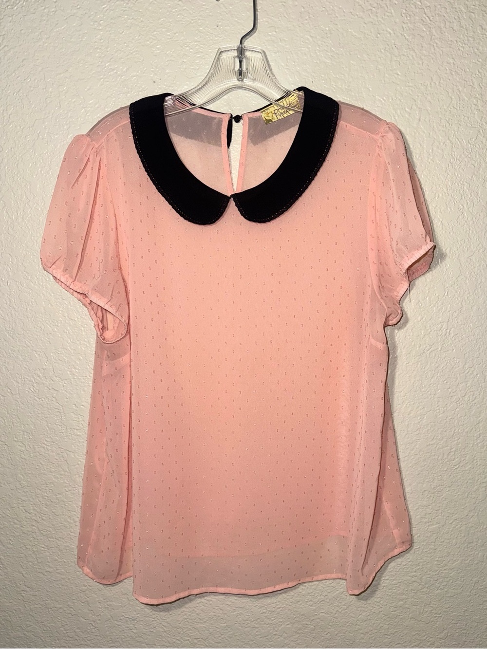 Princess Vera Wang Pink Peter Pan Collar Sheer Blouse XL Preppy